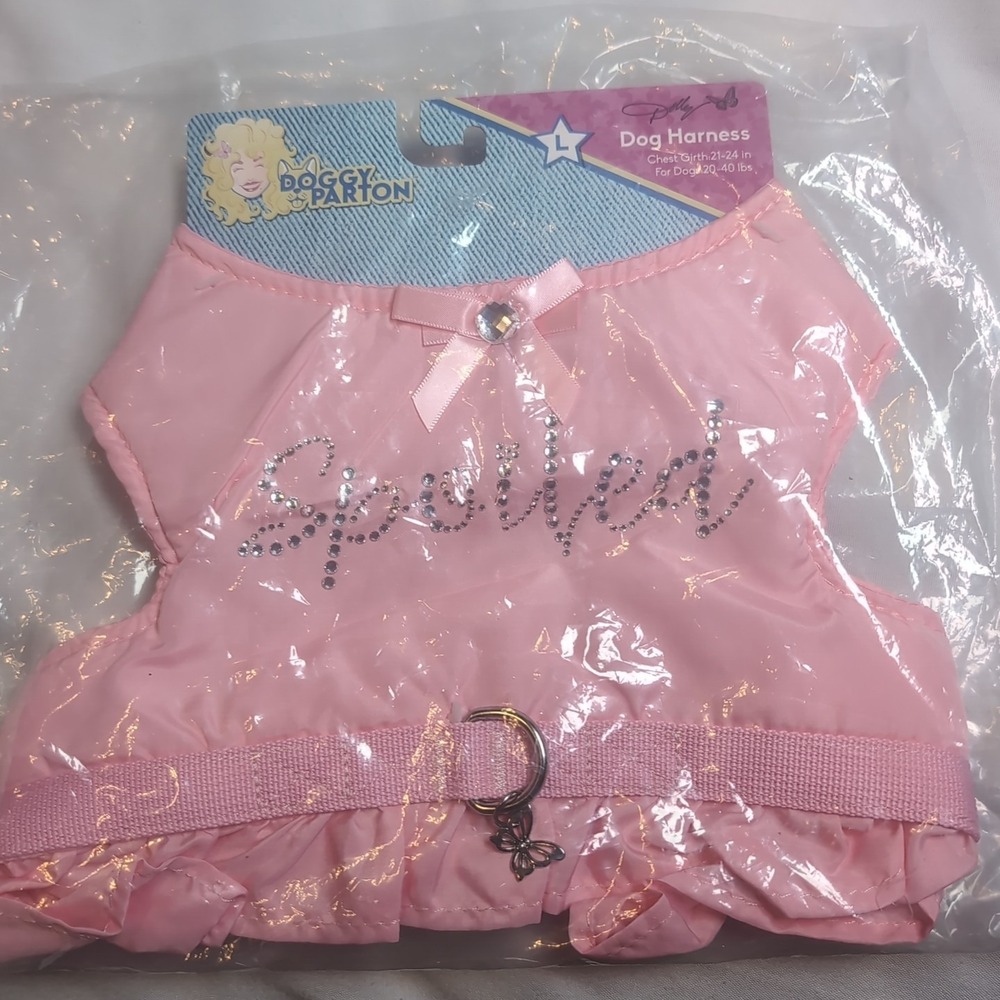 Doggy Parton Pink "Spoiled", Satin Gem Bow, Ruffles Puppy/Dog Harness, Large